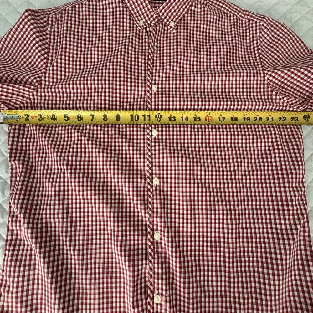 Banana Republic Camden 100% CottonShirt Red White Short Sleeve Button Up Mens LG